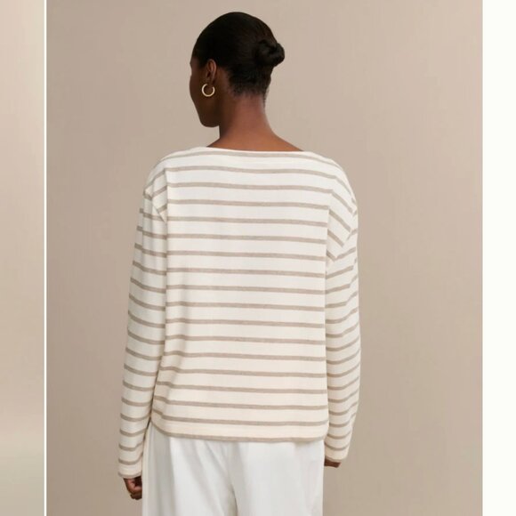 Jenni Kayne Claude Long-Sleeve Tee in Ivory/Taupe Stripe | Size S - Picture 2 of 4